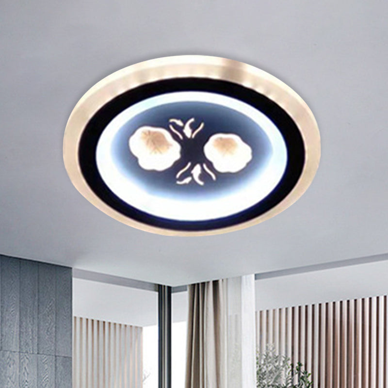 Modern LED Flush Mount Fixture: Black Square/Round Acrylic Lamp with Flower Pattern - Ideal for Corridors