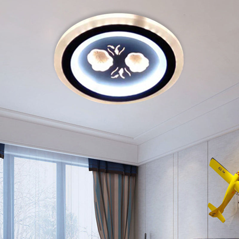Modern LED Flush Mount Fixture: Black Square/Round Acrylic Lamp with Flower Pattern - Ideal for Corridors