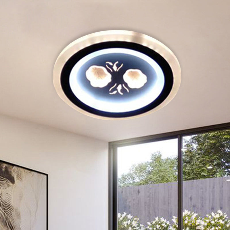 Modern LED Flush Mount Fixture: Black Square/Round Acrylic Lamp with Flower Pattern - Ideal for Corridors