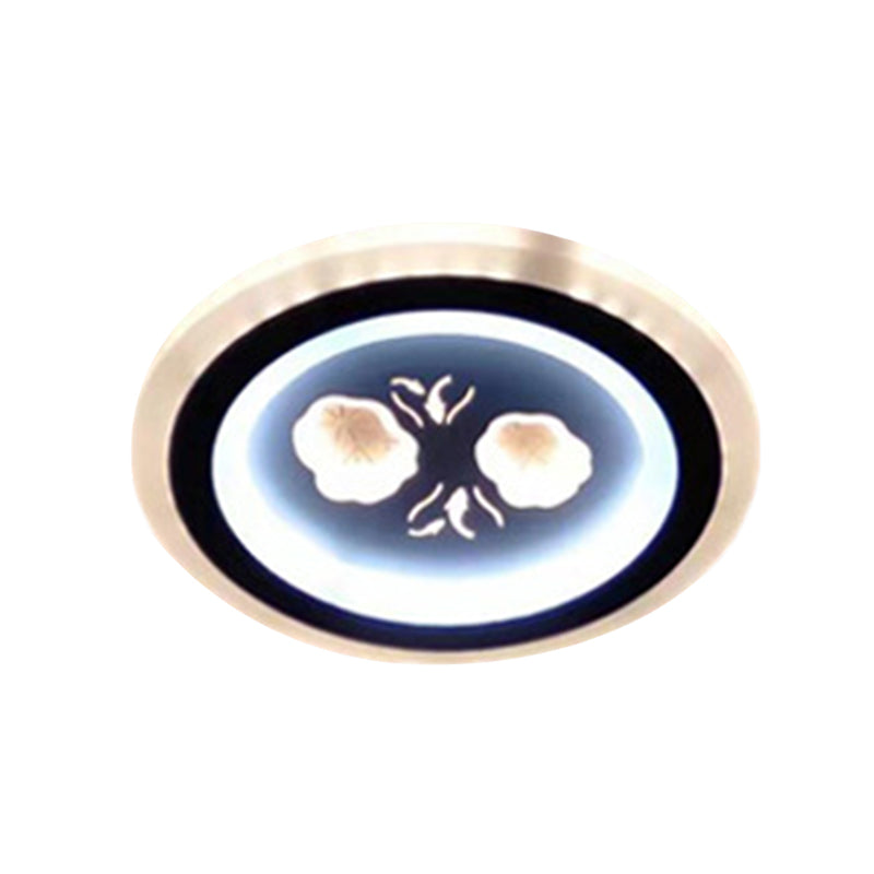 Modern LED Flush Mount Fixture: Black Square/Round Acrylic Lamp with Flower Pattern - Ideal for Corridors