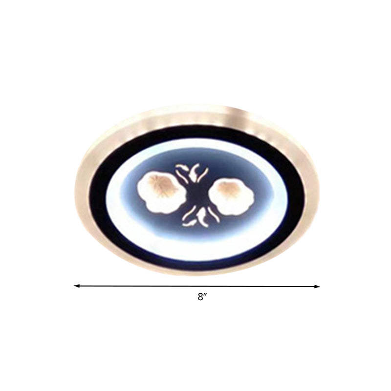 Modern LED Flush Mount Fixture: Black Square/Round Acrylic Lamp with Flower Pattern - Ideal for Corridors