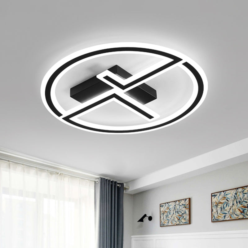 Modern Black Acrylic LED Ring & Dual-L Flush Ceiling Lamp