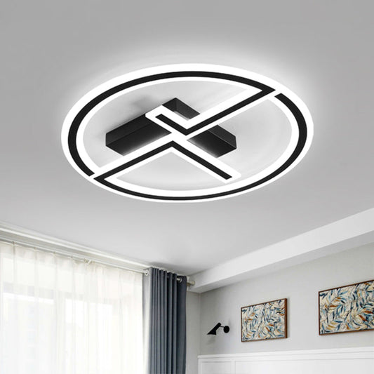 Modern Black Acrylic LED Ring & Dual-L Flush Ceiling Lamp