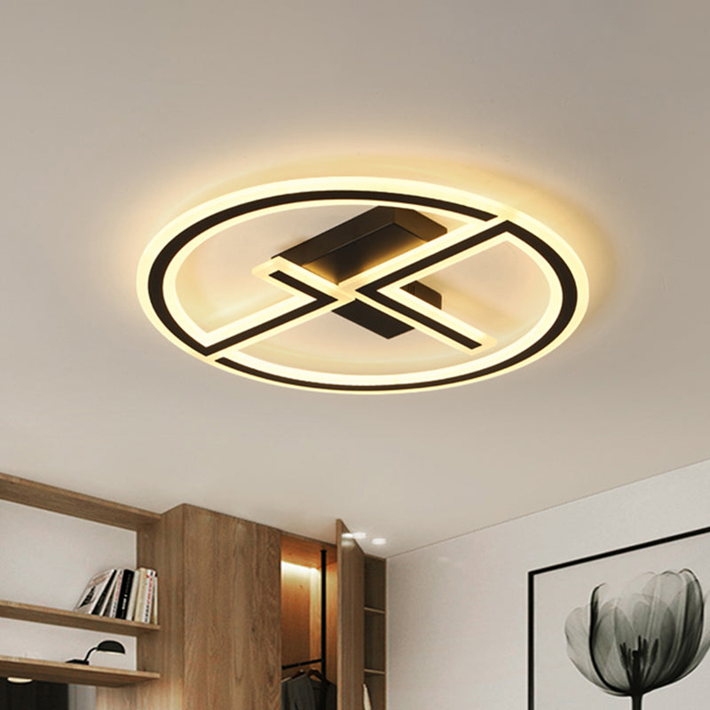Modern Black Acrylic LED Ring & Dual-L Flush Ceiling Lamp