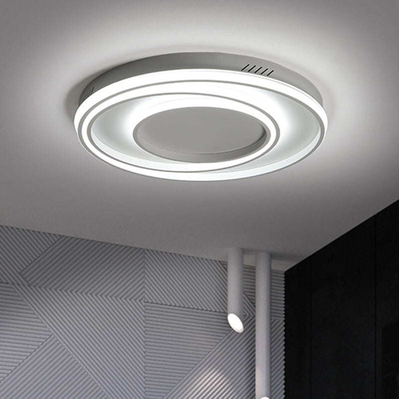 Simple 2-Loop Acrylic Ceiling Light LED Flush Lamp for Bedroom - 18"/23" Width, Mountable, White