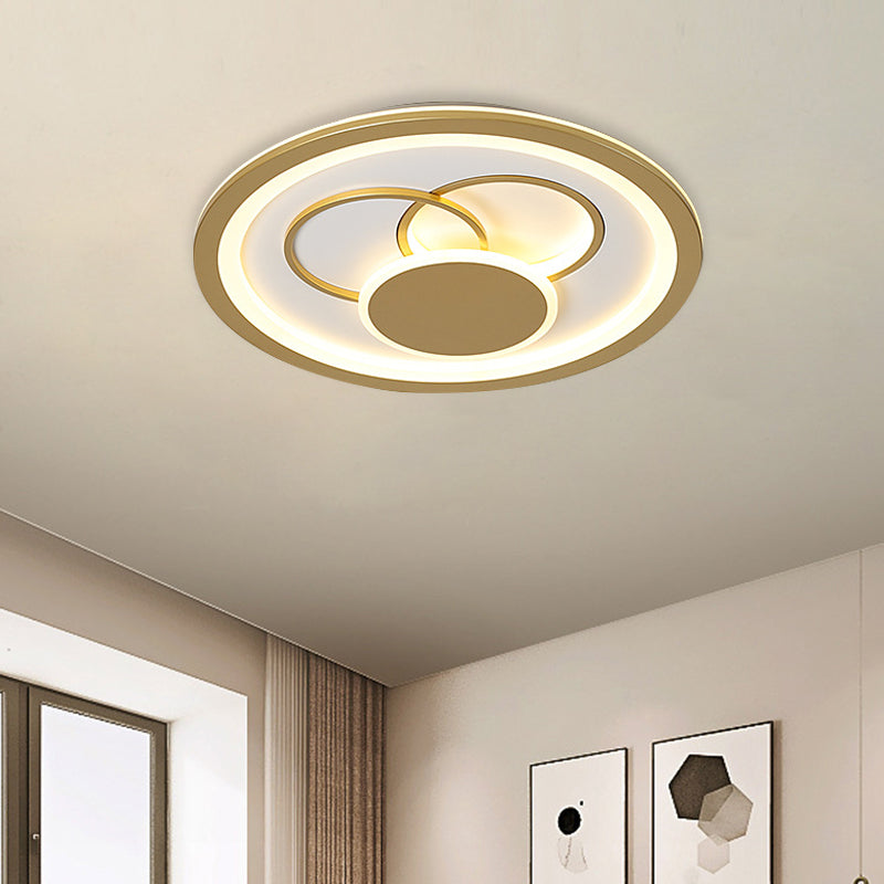 Acrylic Round Flush Mount Fixture - Modernist LED Light in Gold (16"/19.5" Dia) - Warm/White Glow