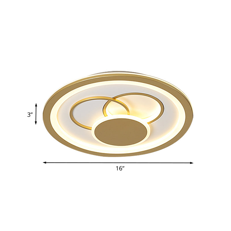 Acrylic Round Flush Mount Fixture - Modernist LED Light in Gold (16"/19.5" Dia) - Warm/White Glow