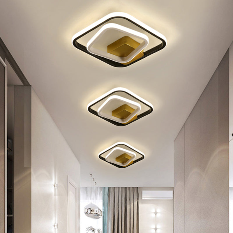 Minimalist LED Acrylic Flush Mount Ceiling Light Fixture - White/Black Round/Square Ring Flushmount