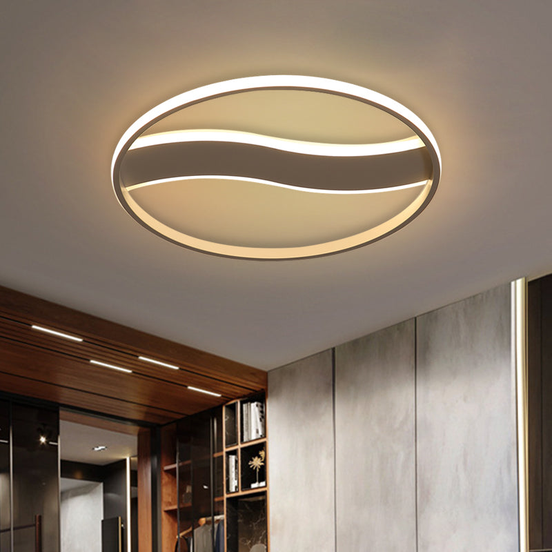 Modern Acrylic LED Flush Mount Fixture - Wave and Ring Design - 16"/19.5"/23.5" Diameter - White/Warm Light