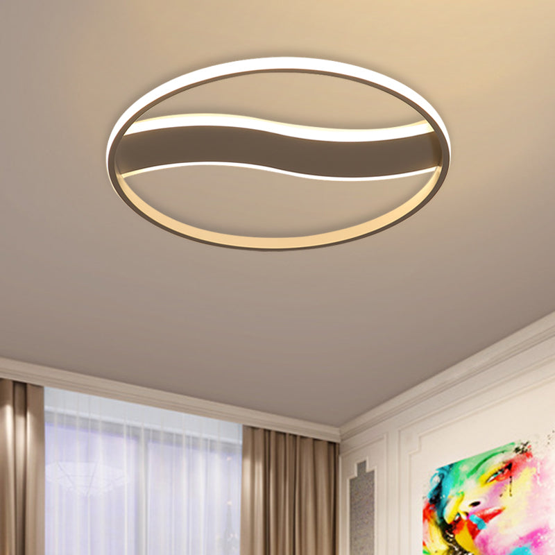 Modern Acrylic LED Flush Mount Fixture - Wave and Ring Design - 16"/19.5"/23.5" Diameter - White/Warm Light