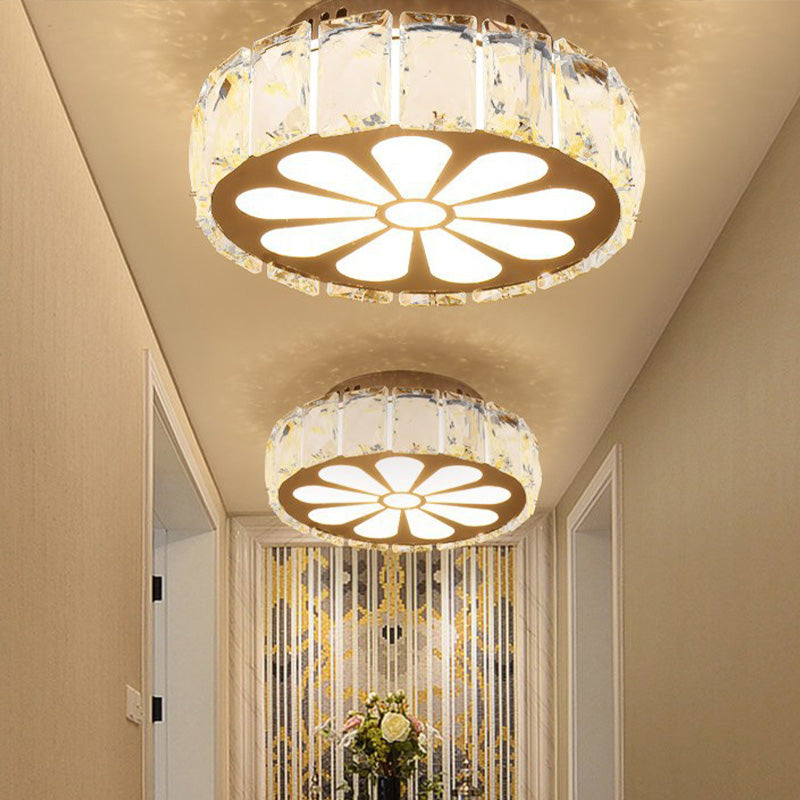 Prismatic Crystal Chrome Ceiling Flush Floral Pattern LED Flush Mount Light Fixture