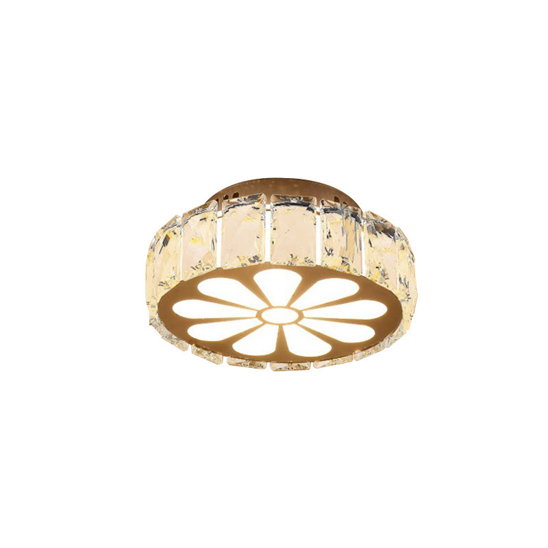 Prismatic Crystal Chrome Ceiling Flush Floral Pattern LED Flush Mount Light Fixture