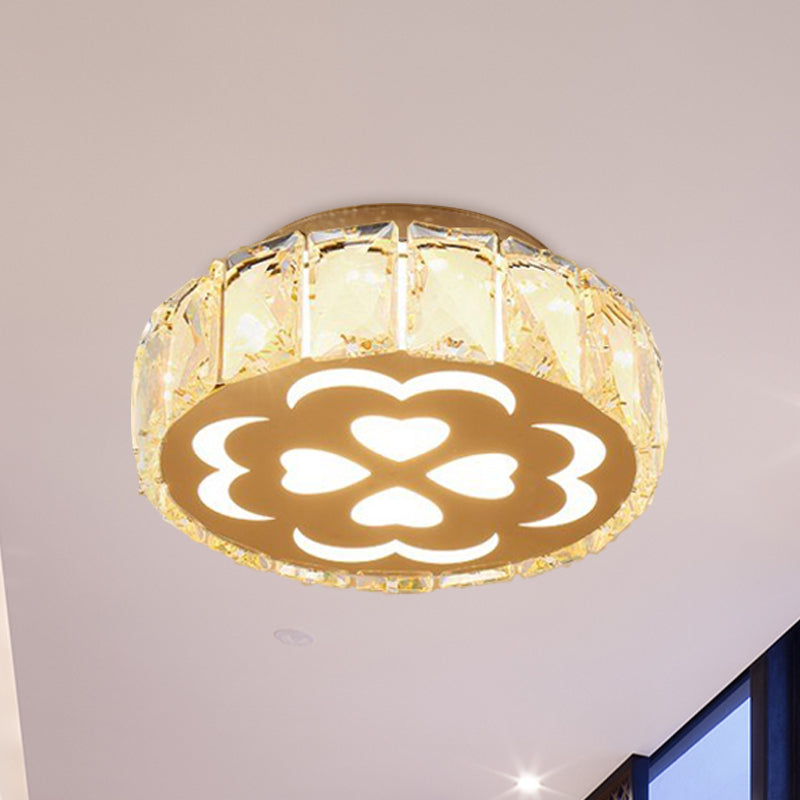 Prismatic Crystal Chrome Ceiling Flush Floral Pattern LED Flush Mount Light Fixture
