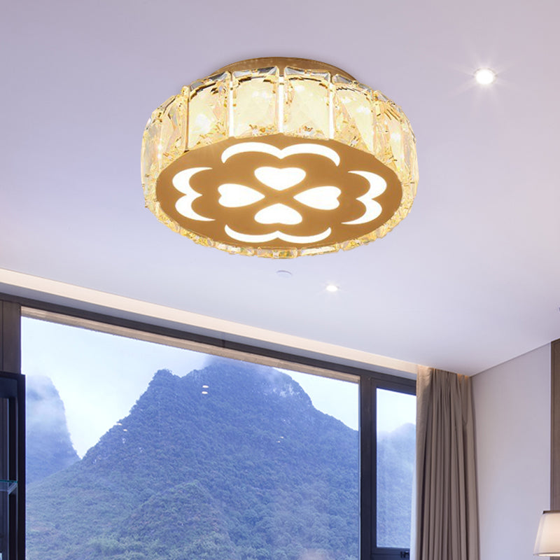 Prismatic Crystal Chrome Ceiling Flush Floral Pattern LED Flush Mount Light Fixture