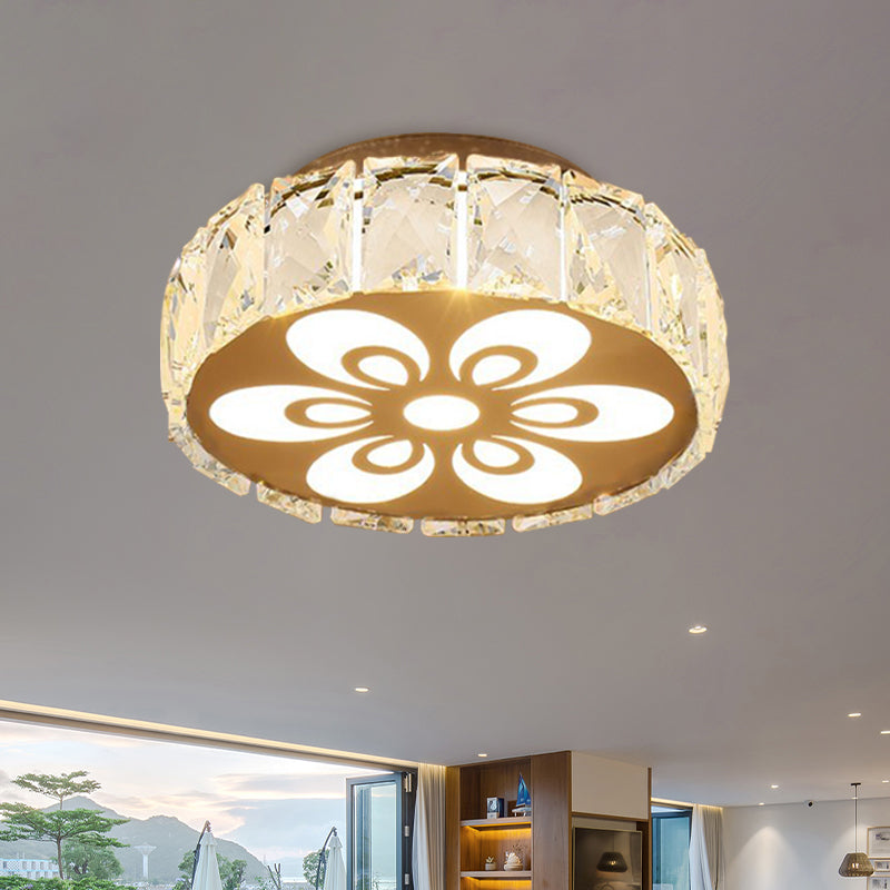 Prismatic Crystal Chrome Ceiling Flush Floral Pattern LED Flush Mount Light Fixture