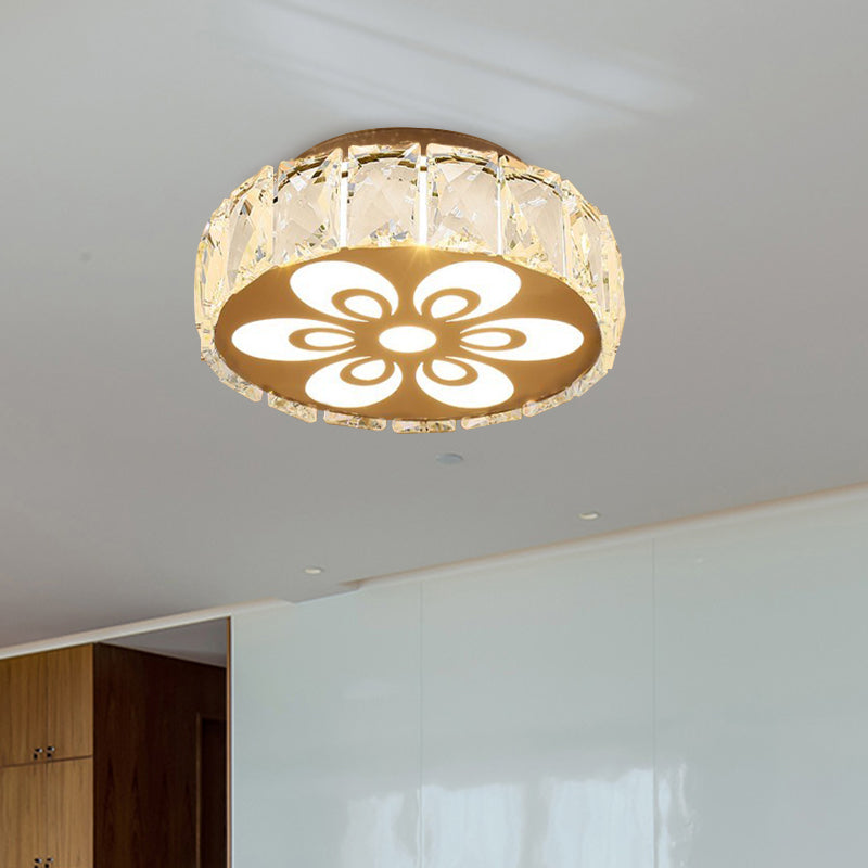 Prismatic Crystal Chrome Ceiling Flush Floral Pattern LED Flush Mount Light Fixture