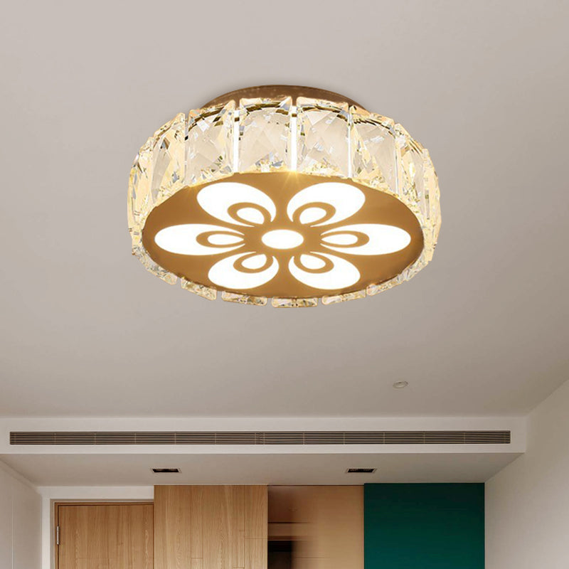 Prismatic Crystal Chrome Ceiling Flush Floral Pattern LED Flush Mount Light Fixture