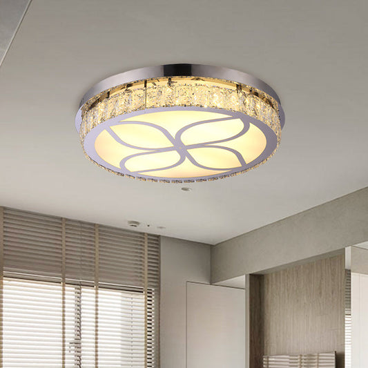 Contemporary Hotel LED Flush Light with Crystal Encrusted Petal Pattern in Chrome