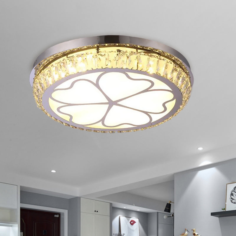 Contemporary Hotel LED Flush Light with Crystal Encrusted Petal Pattern in Chrome