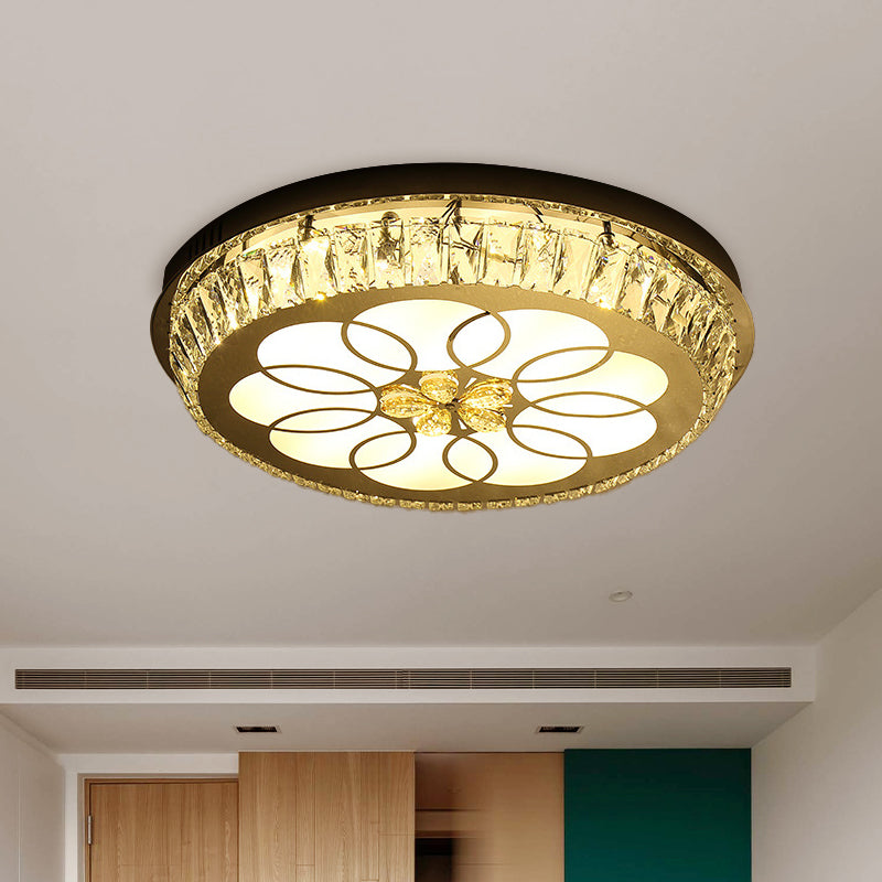 Contemporary Hotel LED Flush Light with Crystal Encrusted Petal Pattern in Chrome