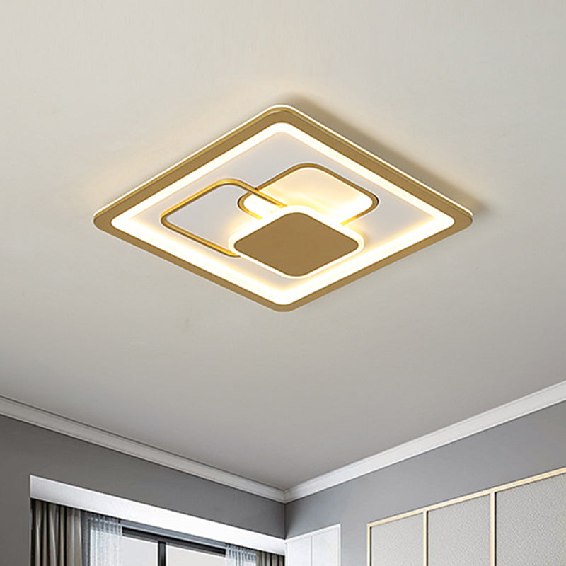 Modern 16"/19.5" Gold LED Flush Mount Fixture with Warm/White Acrylic Light