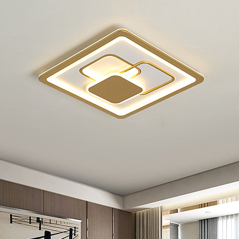 Modern 16"/19.5" Gold LED Flush Mount Fixture with Warm/White Acrylic Light