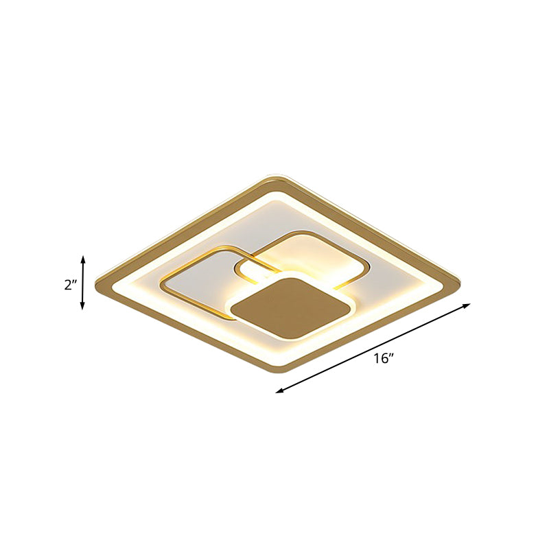 Modern 16"/19.5" Gold LED Flush Mount Fixture with Warm/White Acrylic Light