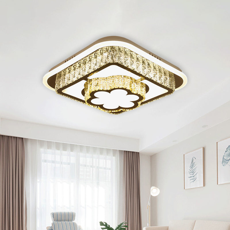 Crystal-Encrusted LED Flushmount Ceiling Light for Bedroom - Modernist White Square and Round/Flower/Diamond Design