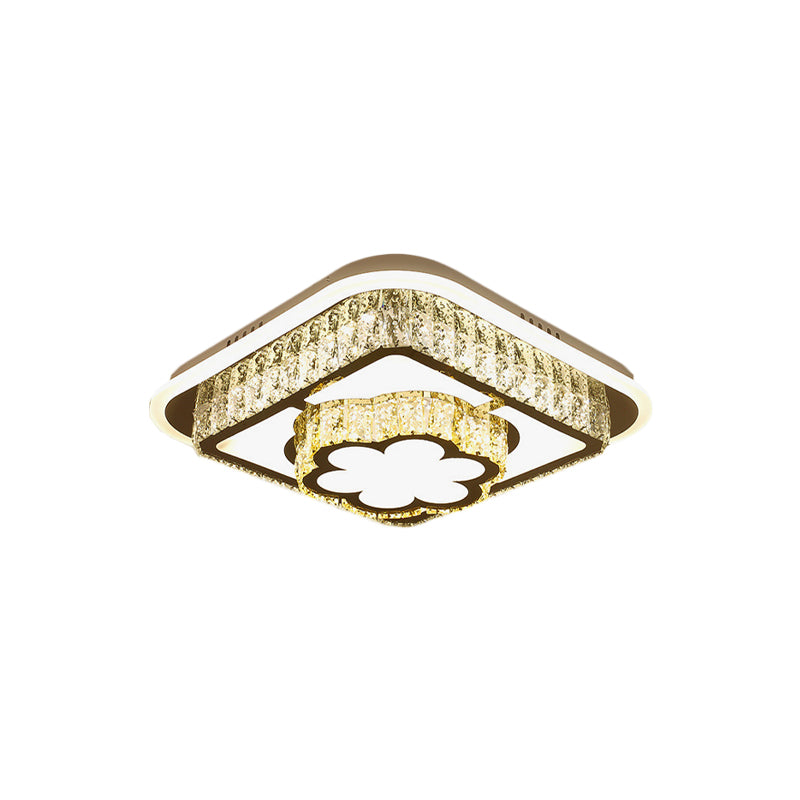 Crystal-Encrusted LED Flushmount Ceiling Light for Bedroom - Modernist White Square and Round/Flower/Diamond Design