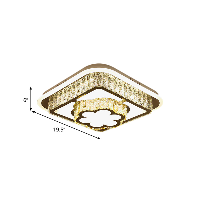 Crystal-Encrusted LED Flushmount Ceiling Light for Bedroom - Modernist White Square and Round/Flower/Diamond Design
