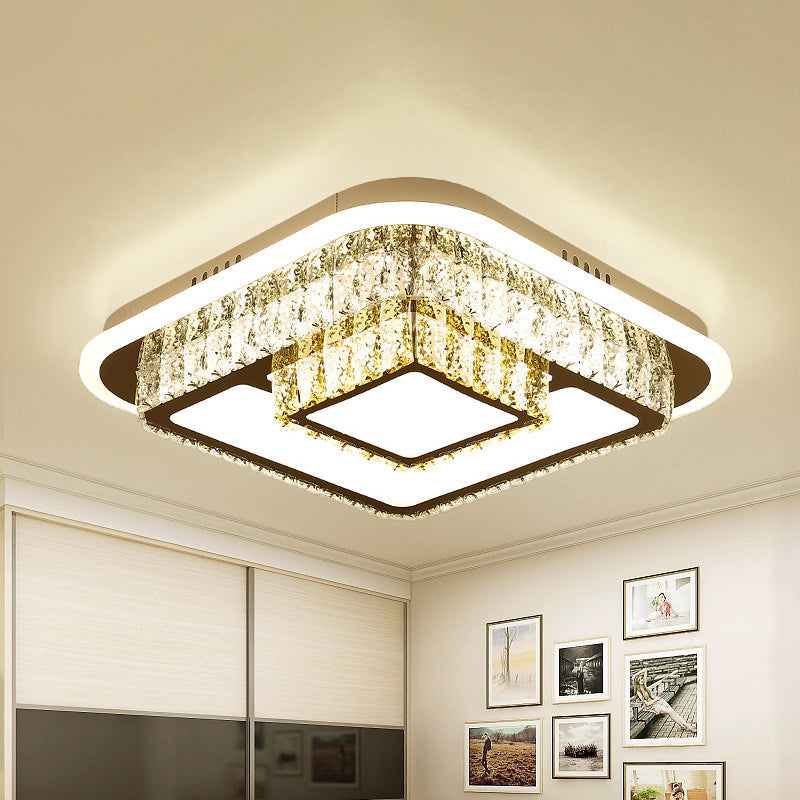Crystal-Encrusted LED Flushmount Ceiling Light for Bedroom - Modernist White Square and Round/Flower/Diamond Design