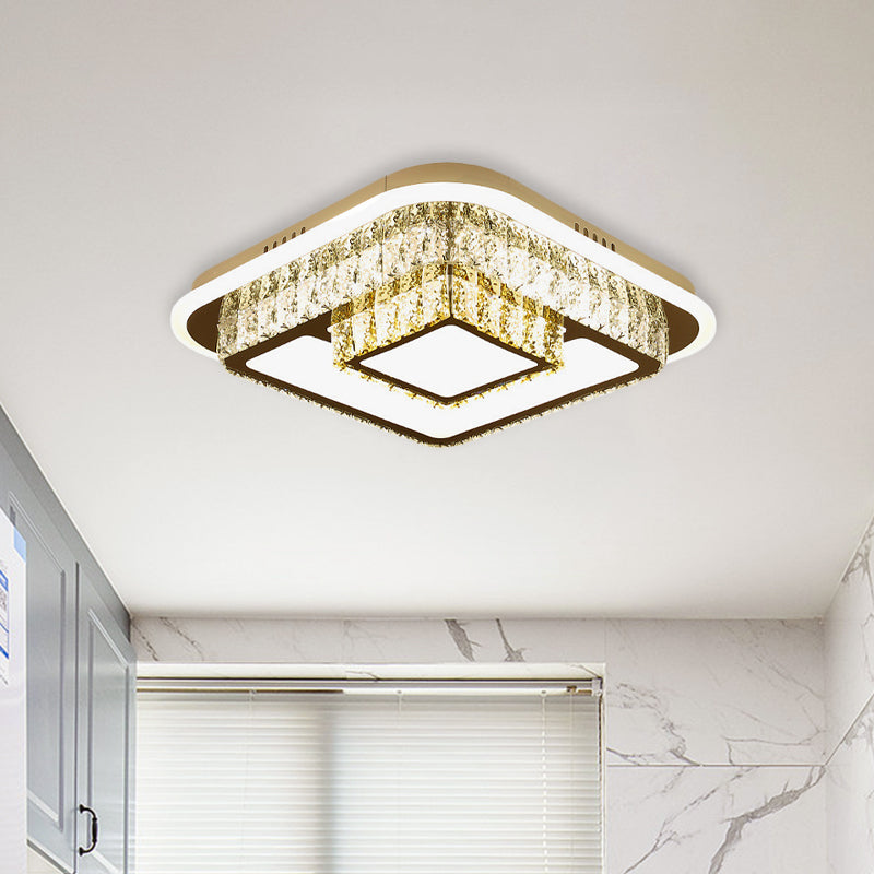Crystal-Encrusted LED Flushmount Ceiling Light for Bedroom - Modernist White Square and Round/Flower/Diamond Design