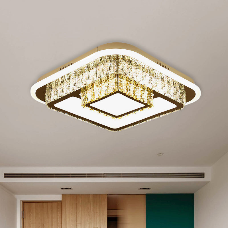 Crystal-Encrusted LED Flushmount Ceiling Light for Bedroom - Modernist White Square and Round/Flower/Diamond Design