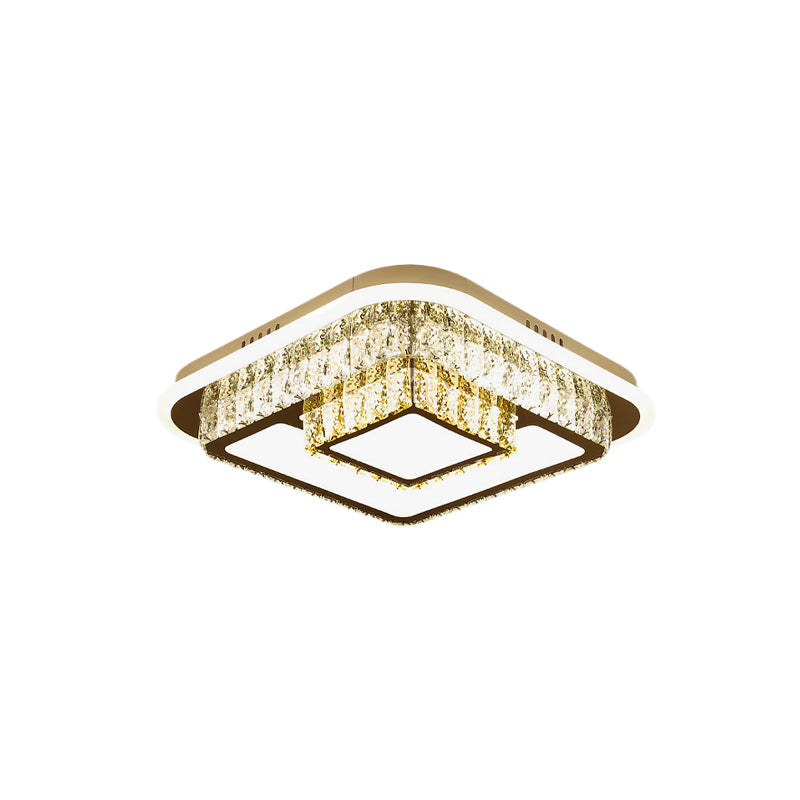Crystal-Encrusted LED Flushmount Ceiling Light for Bedroom - Modernist White Square and Round/Flower/Diamond Design