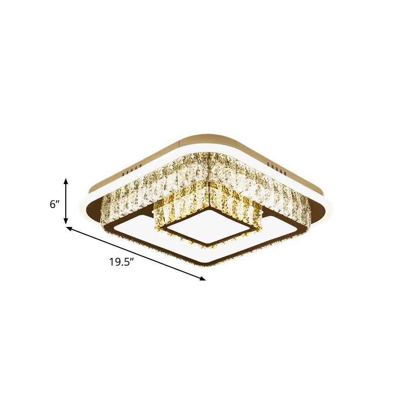 Crystal-Encrusted LED Flushmount Ceiling Light for Bedroom - Modernist White Square and Round/Flower/Diamond Design