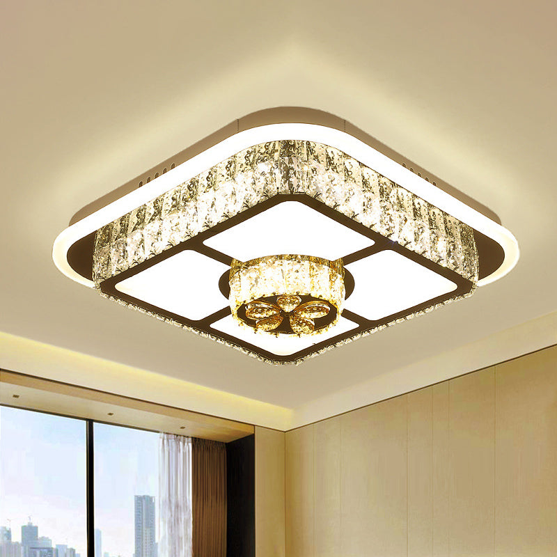 Crystal-Encrusted LED Flushmount Ceiling Light for Bedroom - Modernist White Square and Round/Flower/Diamond Design