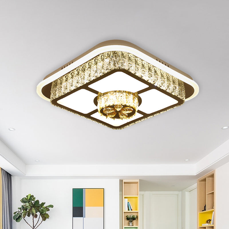 Crystal-Encrusted LED Flushmount Ceiling Light for Bedroom - Modernist White Square and Round/Flower/Diamond Design