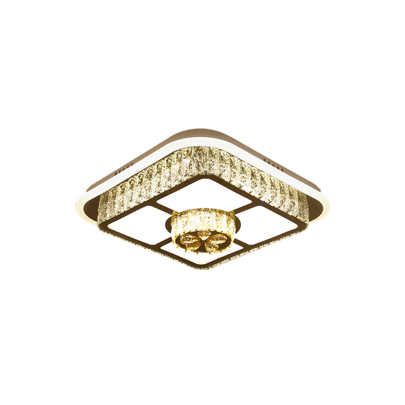 Crystal-Encrusted LED Flushmount Ceiling Light for Bedroom - Modernist White Square and Round/Flower/Diamond Design