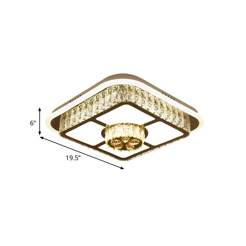 Crystal-Encrusted LED Flushmount Ceiling Light for Bedroom - Modernist White Square and Round/Flower/Diamond Design