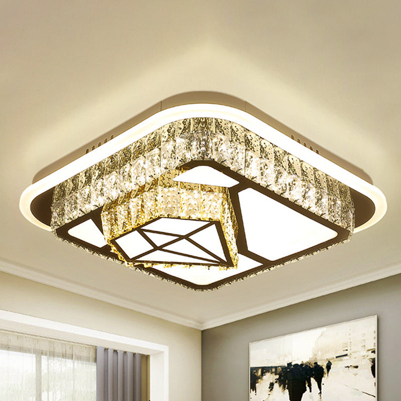 Crystal-Encrusted LED Flushmount Ceiling Light for Bedroom - Modernist White Square and Round/Flower/Diamond Design