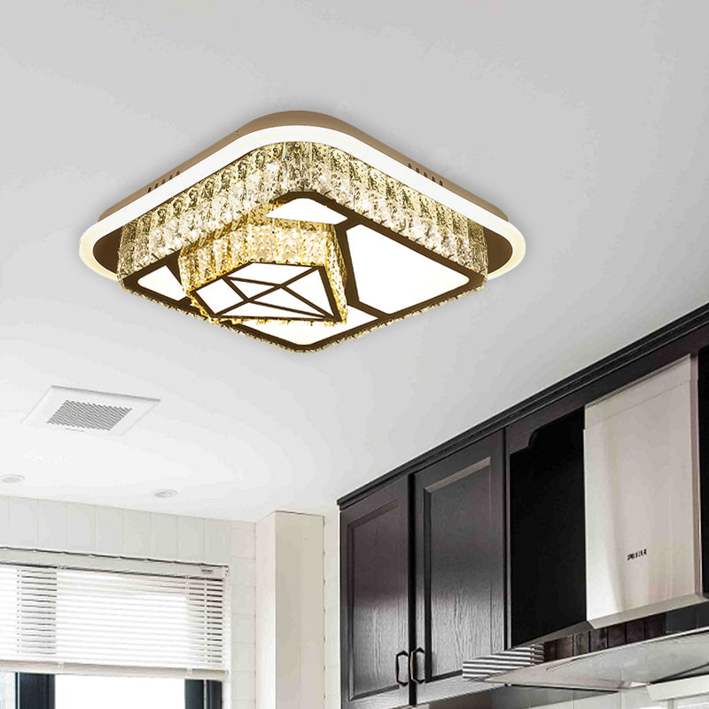 Crystal-Encrusted LED Flushmount Ceiling Light for Bedroom - Modernist White Square and Round/Flower/Diamond Design
