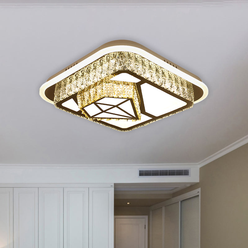 Crystal-Encrusted LED Flushmount Ceiling Light for Bedroom - Modernist White Square and Round/Flower/Diamond Design