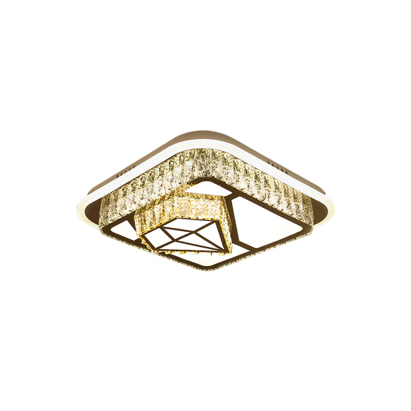 Crystal-Encrusted LED Flushmount Ceiling Light for Bedroom - Modernist White Square and Round/Flower/Diamond Design