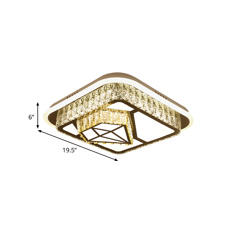 Crystal-Encrusted LED Flushmount Ceiling Light for Bedroom - Modernist White Square and Round/Flower/Diamond Design