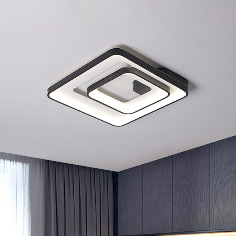 Minimalist LED Flush Mount Light in Black, White/Warm Light - Square Frame Design
