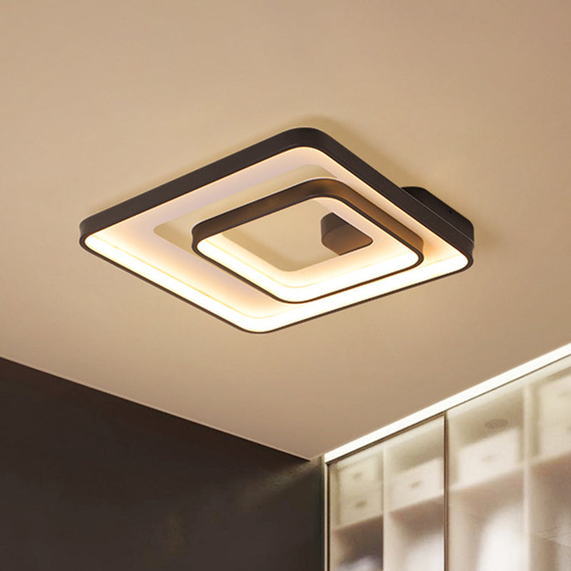 Minimalist LED Flush Mount Light in Black, White/Warm Light - Square Frame Design