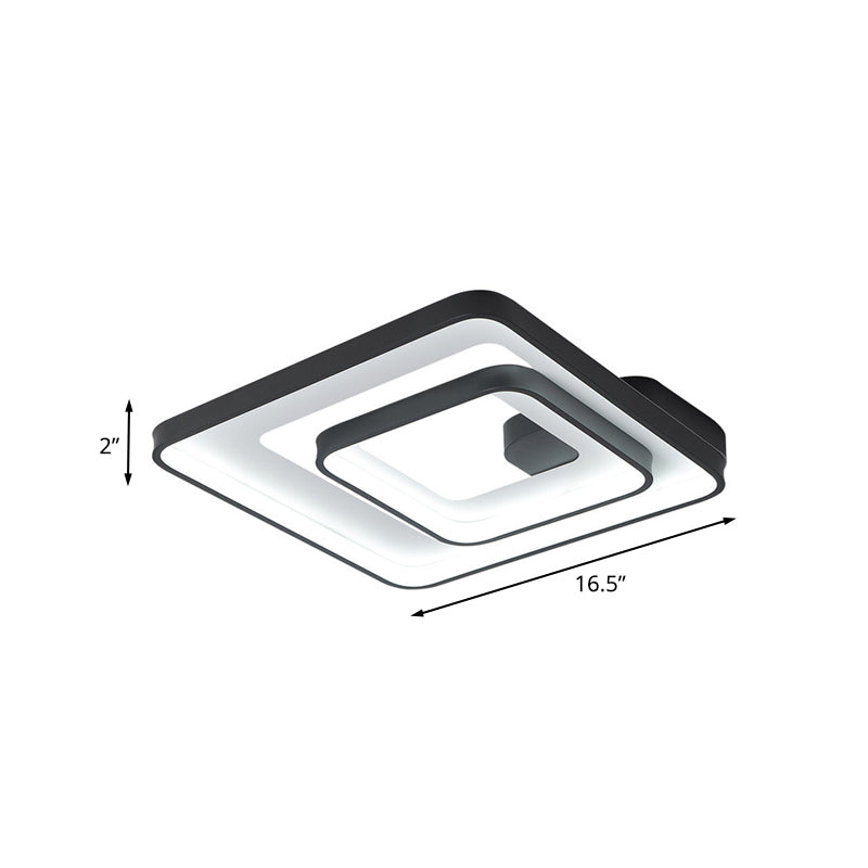 Minimalist Led Flush Mount Light In Black White/Warm - Square Frame Design