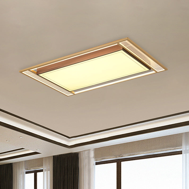 Modern LED Metallic Flush Mount Ceiling Light Fixture - Brown, Square/Rectangle Design - 21"/39" Length
