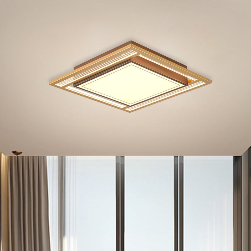 Modern LED Metallic Flush Mount Ceiling Light Fixture - Brown, Square/Rectangle Design - 21"/39" Length