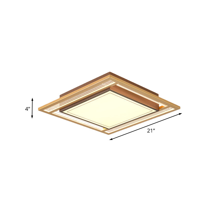 Modern LED Metallic Flush Mount Ceiling Light Fixture - Brown, Square/Rectangle Design - 21"/39" Length